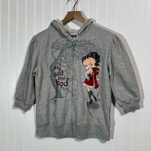 Betty Boop Hoodie XL 15/17 Gray Zip Up Graphic Red Riding Hood 2008 Cotton Y2K